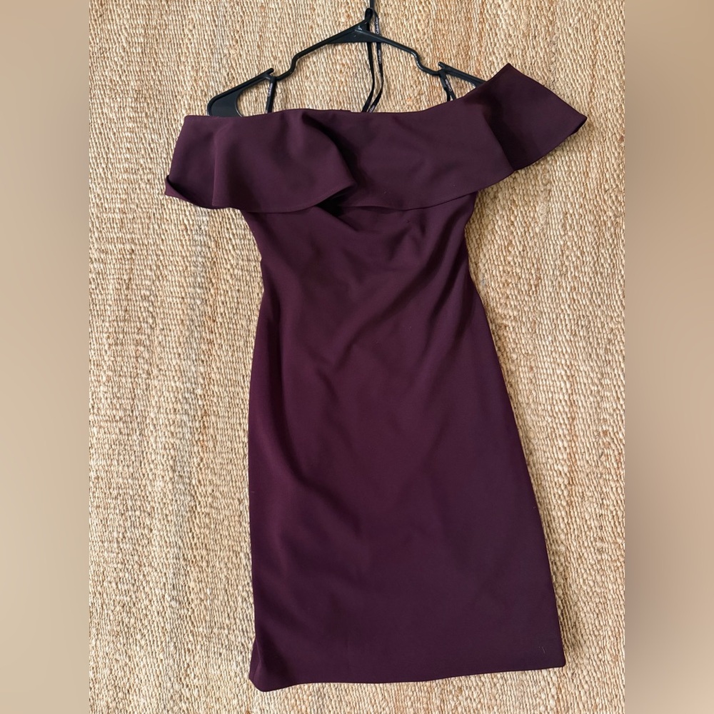 Elegant Calvin Klein Off-Shoulder Burgundy Dress